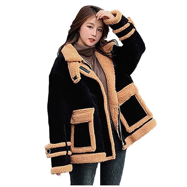 women's fur & faux 2021 winter women coat luxury lamb wool loose lapel overcoat tooling splicing female plush coats, Black
women's fur & faux 2021 winter women coat luxury lamb wool loose lapel overcoat tooling splicing female plush coats, Black