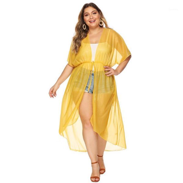 2020 plus size xl-l4 women chiffon solid bikini cover up perspective cardigan beach dress lace up swimsuit kaftan beachwear cape1, White;black
2020 plus size xl-l4 women chiffon solid bikini cover up perspective cardigan beach dress lace up swimsuit kaftan beachwear cape1, White;black