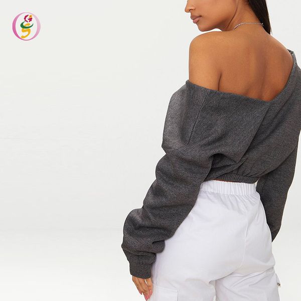 fashionable grey crop off shoulder cold shoulder polyester cotton sweater, Black
fashionable grey crop off shoulder cold shoulder polyester cotton sweater, Black