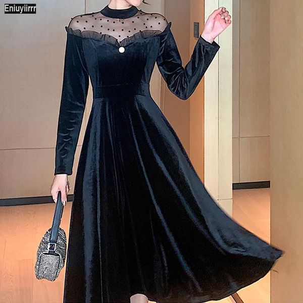 women 2021 new year winter spring patchwork sheer mesh french black long elegant party velvet dress, Black;gray
women 2021 new year winter spring patchwork sheer mesh french black long elegant party velvet dress, Black;gray