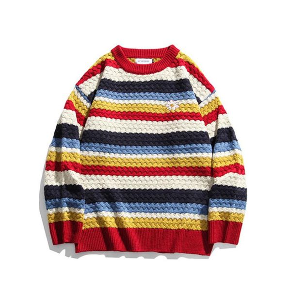 2021 spring men sweater japan style acrylic knitting o-neck pullovers retro harajuku rainbow striped casual slouchy couples, White;black
2021 spring men sweater japan style acrylic knitting o-neck pullovers retro harajuku rainbow striped casual slouchy couples, White;black