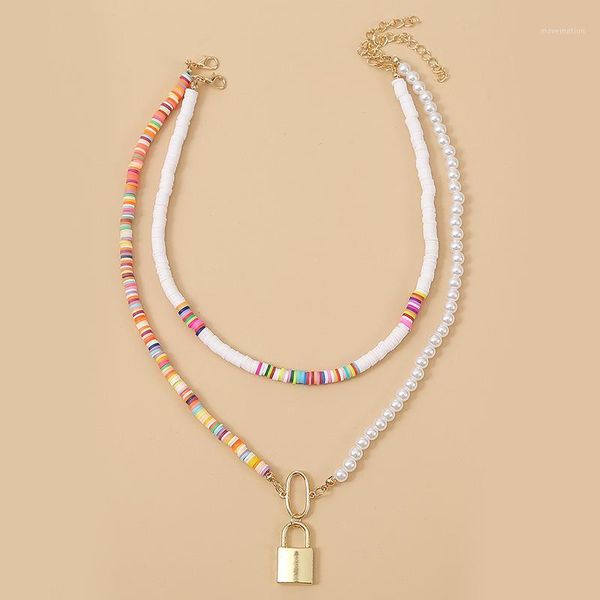 2 pcs/set 2020 fashion multicolor polymer clay white pearl asymmetry necklaces chokers trendy women gold lock pendant necklace1, Golden;silver
2 pcs/set 2020 fashion multicolor polymer clay white pearl asymmetry necklaces chokers trendy women gold lock pendant necklace1, Golden;silver