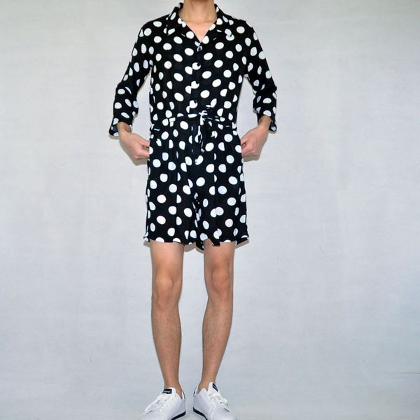 fashionable men's spring and summer loose lapel one piece pants, shorts, mid sleeve one piece clothes, wave point personalized drawstri, Black
fashionable men's spring and summer loose lapel one piece pants, shorts, mid sleeve one piece clothes, wave point personalized drawstri, Black