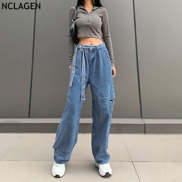 nclagen women jeans sashes drawstring side hole loose casual hip hop denim pants streetwear omighty full length chic trousers, Blue
nclagen women jeans sashes drawstring side hole loose casual hip hop denim pants streetwear omighty full length chic trousers, Blue