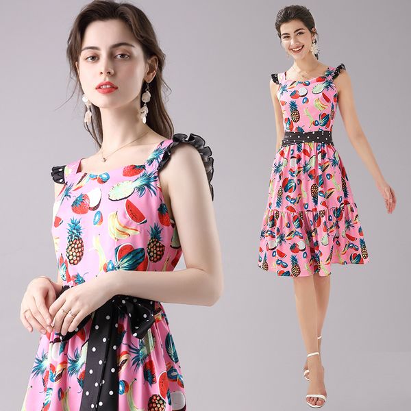 2021 new merchall fruit runway ruffles spaghetti strap es summer women's o-neck sleeveless dot print belt knee-length h3cy, Black;gray
2021 new merchall fruit runway ruffles spaghetti strap es summer women's o-neck sleeveless dot print belt knee-length h3cy, Black;gray