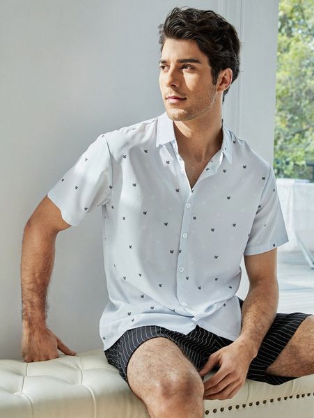 men graphic print button up shirt 13z9#, White;black
men graphic print button up shirt 13z9#, White;black