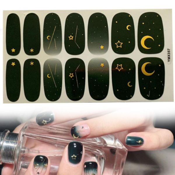 

nail glitter 14tips/sheet sticker moon stars fashion decals wraps full cover art 3d self adhesive manicure diy professional, Silver;gold