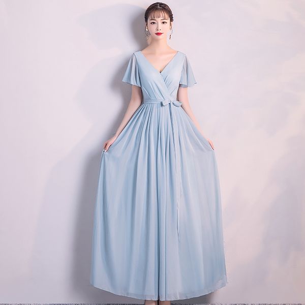 New Fashion Blue-gray Simple Chiffon V-neck Empire Ribbons Evening Dress Dance Party Graduation Dresses Hostess Ladies 97079
New Fashion Blue-gray Simple Chiffon V-neck Empire Ribbons Evening Dress Dance Party Graduation Dresses Hostess Ladies 97079