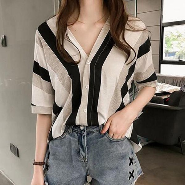 2021 summer shirts women v-neck striped print blouses casual ladies short sleeve spliced striped shirts blusa feminina1, White
2021 summer shirts women v-neck striped print blouses casual ladies short sleeve spliced striped shirts blusa feminina1, White