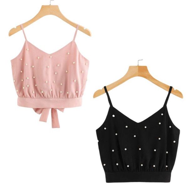 womens adjustable spaghetti strap crop faux pearl beading camisole solid color tie back v-neck casual mini vest s-2xl, White
womens adjustable spaghetti strap crop faux pearl beading camisole solid color tie back v-neck casual mini vest s-2xl, White