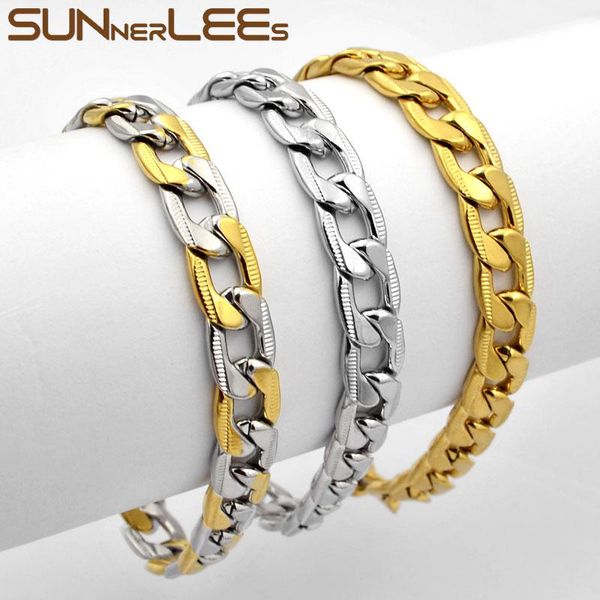 link, chain sunnerlees fashion jewelry stainless steel bracelet 9mm curb link silver color gold plated mens womens gift sc26 b, Black
link, chain sunnerlees fashion jewelry stainless steel bracelet 9mm curb link silver color gold plated mens womens gift sc26 b, Black