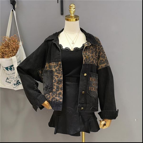 autumn european leopard print loose coat female embroidery holes denim jeans jacket women clothes gothic jackets streetwear za, Black;brown
autumn european leopard print loose coat female embroidery holes denim jeans jacket women clothes gothic jackets streetwear za, Black;brown