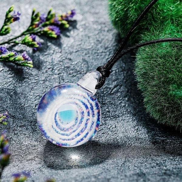 selling european and american creative handmade jewelry luminous symphony transparent resin starry sky ball pendant wax rope necklace, Silver 
selling european and american creative handmade jewelry luminous symphony transparent resin starry sky ball pendant wax rope necklace, Silver
