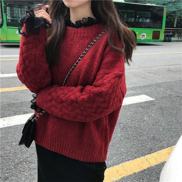 women autumn winter red twist sweater cozy loose lace round collar knitted pullovers casual jumpers plus size solid color1, White;black
women autumn winter red twist sweater cozy loose lace round collar knitted pullovers casual jumpers plus size solid color1, White;black