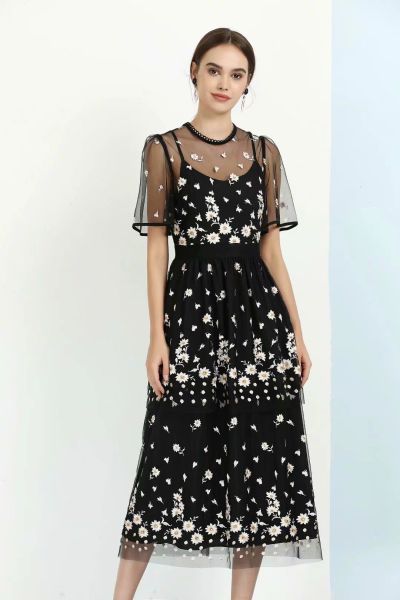 128 2021 spring a line short sleeve prom fashion crew neck flora print sequins brand same style as, Black
128 2021 spring a line short sleeve prom fashion crew neck flora print sequins brand same style as, Black