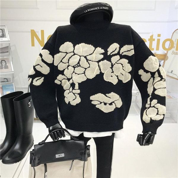 women's sweaters niche design retro loose sweater women winter wear round neck pullover femme knitted, White;black
women's sweaters niche design retro loose sweater women winter wear round neck pullover femme knitted, White;black