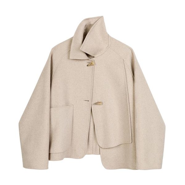 women's wool & blends autumn and winter double-sided woolen coat ladies simple solid color casual horn buckle lapel women short, Black
women's wool & blends autumn and winter double-sided woolen coat ladies simple solid color casual horn buckle lapel women short, Black