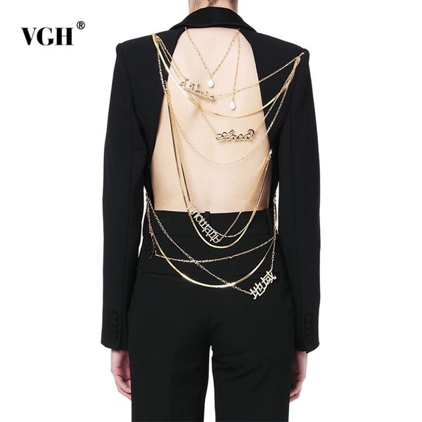 vgh asymmetric blazer for women notched collar long sleeve backless sequined chains designer coats female fashion new tide 201114, White;black
vgh asymmetric blazer for women notched collar long sleeve backless sequined chains designer coats female fashion new tide 201114, White;black