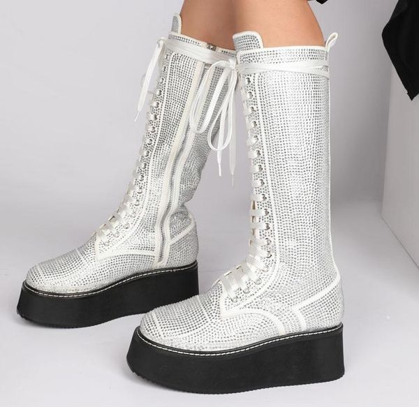 runway women black white rhinestone full drilled knee boots thick platform sole lace up boots fashion crystal dress
runway women black white rhinestone full drilled knee boots thick platform sole lace up boots fashion crystal dress