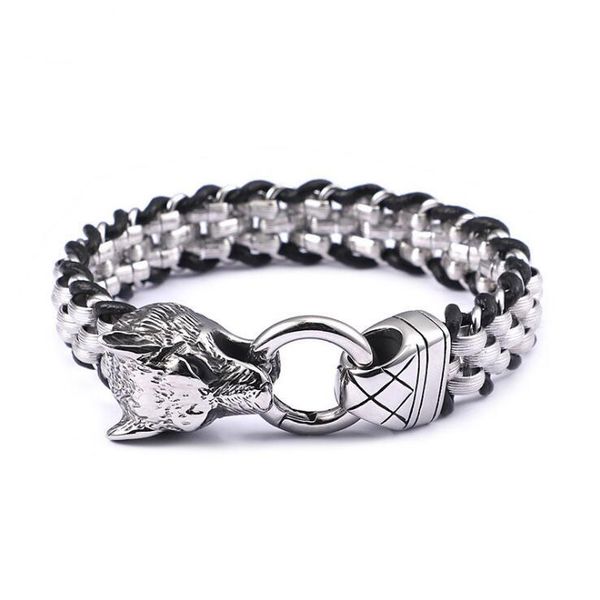 link, chain punk rock 316l stainless steel biker link animal wolf head bracelets for men 21.5cm leather jewelry, Black
link, chain punk rock 316l stainless steel biker link animal wolf head bracelets for men 21.5cm leather jewelry, Black