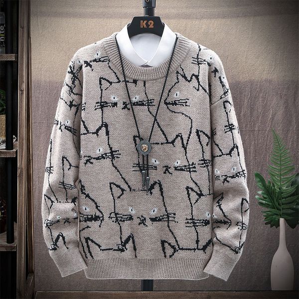 2021 new mens winter casual sweaters cartoon cat pattern men fit knitted round neck male funny sweater thicken warm kitten cute geft, White;black
2021 new mens winter casual sweaters cartoon cat pattern men fit knitted round neck male funny sweater thicken warm kitten cute geft, White;black