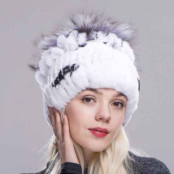 2020 fxfurs winter rex rabbit hat with silver fox flowers crocheted female fashion beanies real warm skin, Blue;gray
2020 fxfurs winter rex rabbit hat with silver fox flowers crocheted female fashion beanies real warm skin, Blue;gray