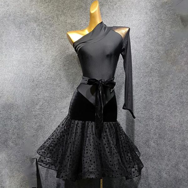 stage wear 2021 one side sleeve and shoulder design latin dance dress dancing performance women ballroom samba tango t030, Black;red
stage wear 2021 one side sleeve and shoulder design latin dance dress dancing performance women ballroom samba tango t030, Black;red