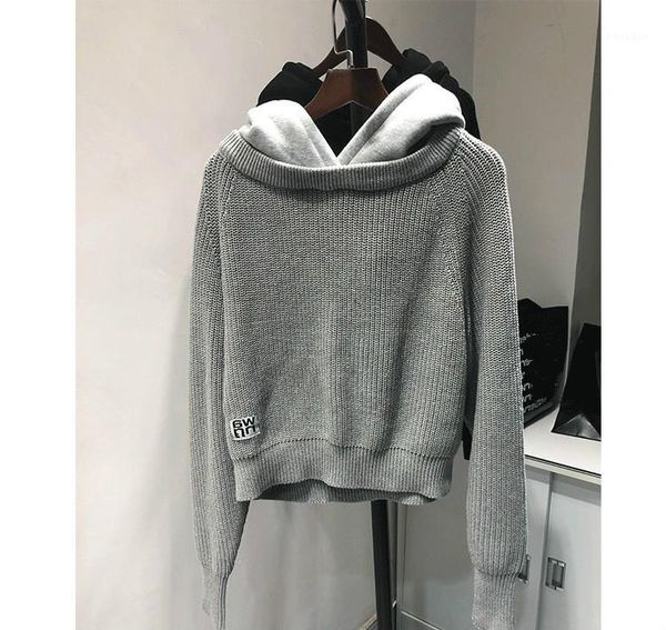 solid color loose hooded sweater women fake two-piece stitching sweater a21, White;black
solid color loose hooded sweater women fake two-piece stitching sweater a21, White;black
