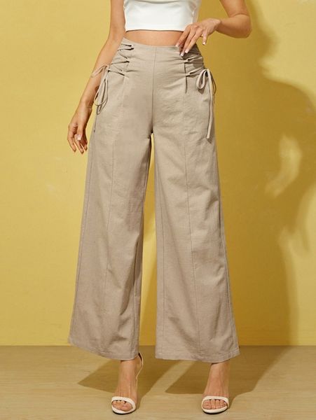 high waist lace up wide leg pants y7qo#, Black;white
