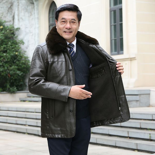 men's winter coats see thick warm leather clothing casual collar on foot middle-aged jacket upper garments, Black
men's winter coats see thick warm leather clothing casual collar on foot middle-aged jacket upper garments, Black