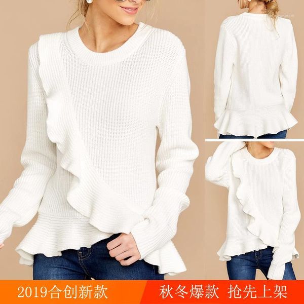 women's sweaters autumn and winter women's sweater fashion solid color ruffle pullover long sleeve round neck casual knitting, White;black
women's sweaters autumn and winter women's sweater fashion solid color ruffle pullover long sleeve round neck casual knitting, White;black