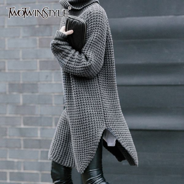 twotwinstyle korean side split women's sweater turtleneck long sleeve warm thick female sweater 2020 autumn winter fashion new c1121, White;black
twotwinstyle korean side split women's sweater turtleneck long sleeve warm thick female sweater 2020 autumn winter fashion new c1121, White;black