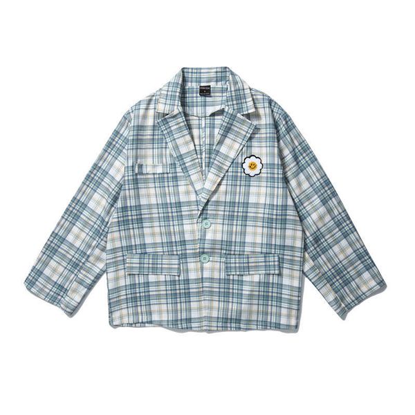 small daisy embroidered plaid coat for men's hip-hop trend loose casual personality suit, White;black
small daisy embroidered plaid coat for men's hip-hop trend loose casual personality suit, White;black