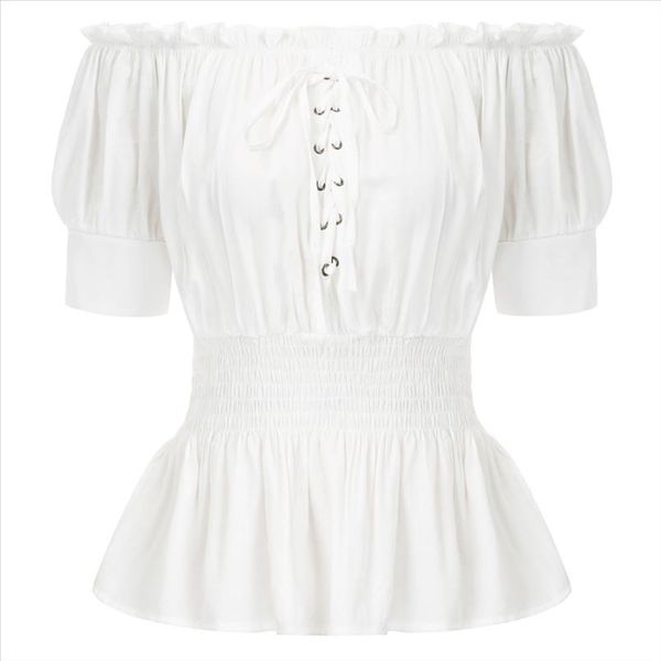 retro women shirt gothic punk medieval 1 2 sleeve off shoulder straight neck smocked waist solid summer rockabilly blouse, White
retro women shirt gothic punk medieval 1 2 sleeve off shoulder straight neck smocked waist solid summer rockabilly blouse, White