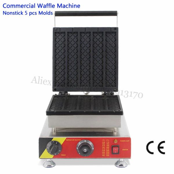 eletric long rectangle waffle machine stainless steel strip waffle baker maker 220v 110v 5pcs in one tray