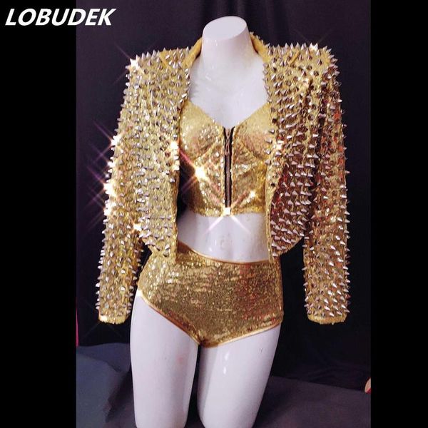 stage wear 4 colors silver rivet sequins jacket bra shorts 3 pieces set female dancer jazz outfit singer concert nightclub dj costume, Black;red
stage wear 4 colors silver rivet sequins jacket bra shorts 3 pieces set female dancer jazz outfit singer concert nightclub dj costume, Black;red