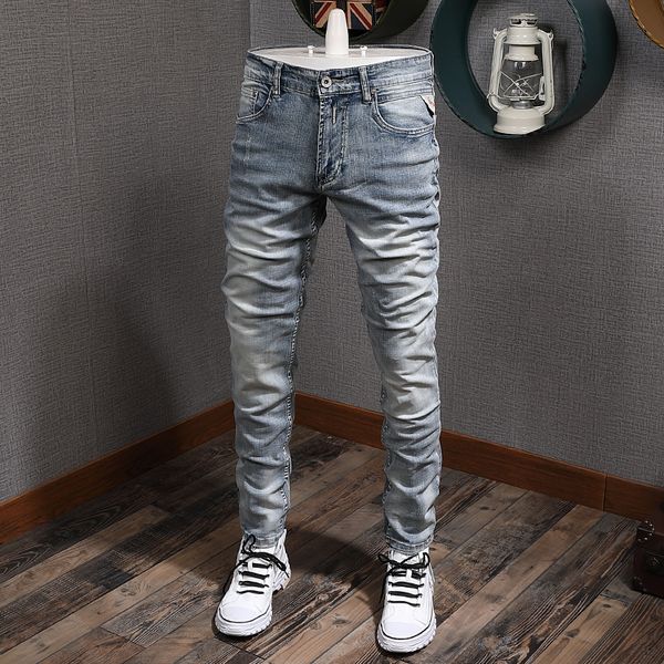 2021 new italian style fashion light blue slim fit elastic ripped men denim pants streetwear vintage designer jeans homme lj7u
2021 new italian style fashion light blue slim fit elastic ripped men denim pants streetwear vintage designer jeans homme lj7u