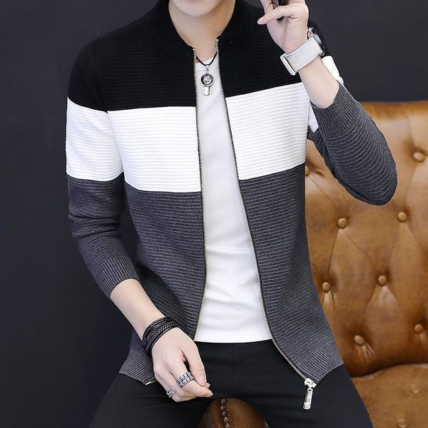 men's sweaters coat spring and autumn jacket thin korean fashion striped handsome knitted cardigan men, White;black
men's sweaters coat spring and autumn jacket thin korean fashion striped handsome knitted cardigan men, White;black