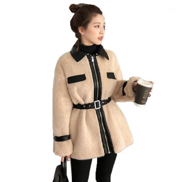 women's fur & faux fashion jacket women's coat autumn winter mid-length imitate mink pu leather splicing furry warm ladies outwear, Black
women's fur & faux fashion jacket women's coat autumn winter mid-length imitate mink pu leather splicing furry warm ladies outwear, Black