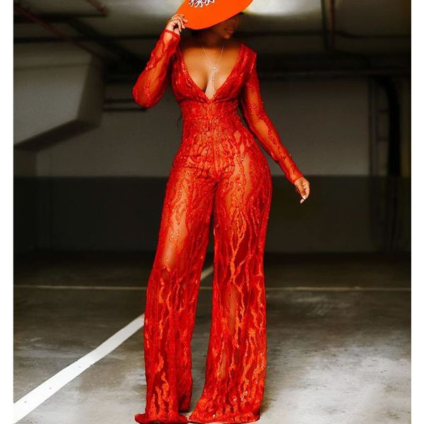 2021 new illusion women jumpsuit deep v neck lace beaded long sleeve evening gowns floor length prom dress plus size, Black;red
2021 new illusion women jumpsuit deep v neck lace beaded long sleeve evening gowns floor length prom dress plus size, Black;red