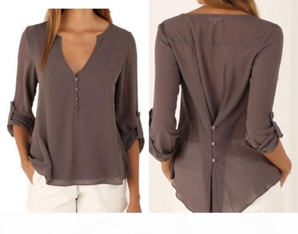 new fashion casual deep v neck button slim waist long sleeves chiffon blouse shirt top, White
new fashion casual deep v neck button slim waist long sleeves chiffon blouse shirt top, White