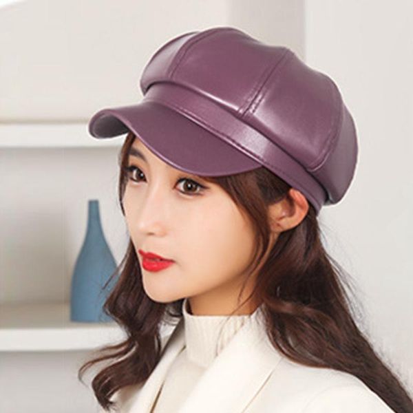 new solid color leather cap fashion caps beret ladies classic retro newsboy hat outdoor sun hats, Blue;gray
new solid color leather cap fashion caps beret ladies classic retro newsboy hat outdoor sun hats, Blue;gray