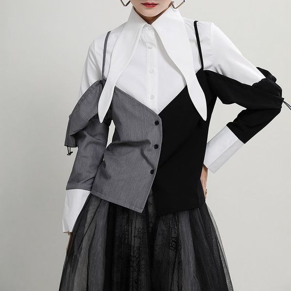 women's blouses & shirts women contrast color shoulder strap blouse lapel long sleeve loose fit shirt fashion spring autumn 2021 076, White
women's blouses & shirts women contrast color shoulder strap blouse lapel long sleeve loose fit shirt fashion spring autumn 2021 076, White