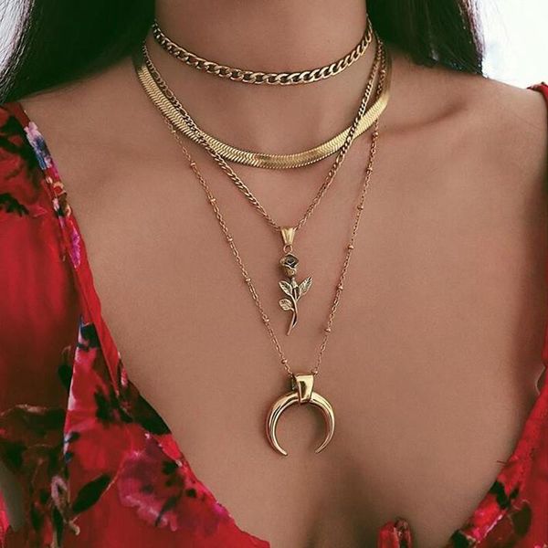 gold rose flower moon pendant necklace for women boho chain link long multilayer necklaces collares party jewelry, Silver
gold rose flower moon pendant necklace for women boho chain link long multilayer necklaces collares party jewelry, Silver