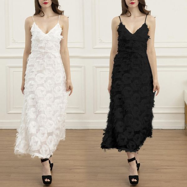 s0hna suspender light luxury sling evening evening dress women's new open back feather lace party long dress, Black;pink
s0hna suspender light luxury sling evening evening dress women's new open back feather lace party long dress, Black;pink