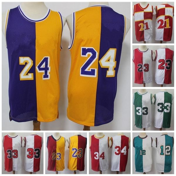 split two colors basketball jersey 33 michael pippen olajuwon 24 23 bibby morant iverson carter, Black 
split two colors basketball jersey 33 michael pippen olajuwon 24 23 bibby morant iverson carter, Black
