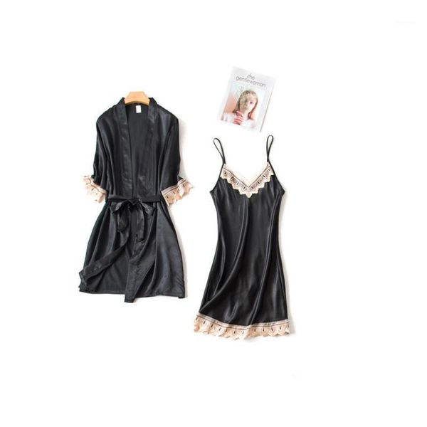 women pajamas 2 pieces satin sleepwear pijama silk home wear home clothing embroidery sleep lounge pyjama with chest pads1, Black;red
women pajamas 2 pieces satin sleepwear pijama silk home wear home clothing embroidery sleep lounge pyjama with chest pads1, Black;red
