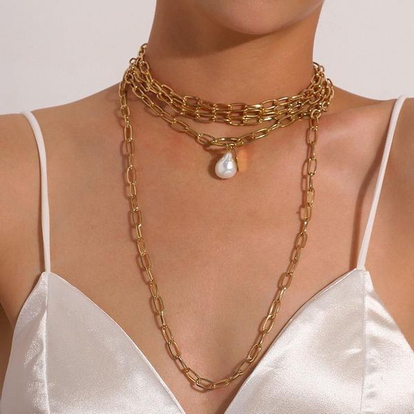 chains punk exaggerated pearl pendant multilayer thick necklaces women vintage alloy geometric sweater chain necklace jewelry, Silver
chains punk exaggerated pearl pendant multilayer thick necklaces women vintage alloy geometric sweater chain necklace jewelry, Silver