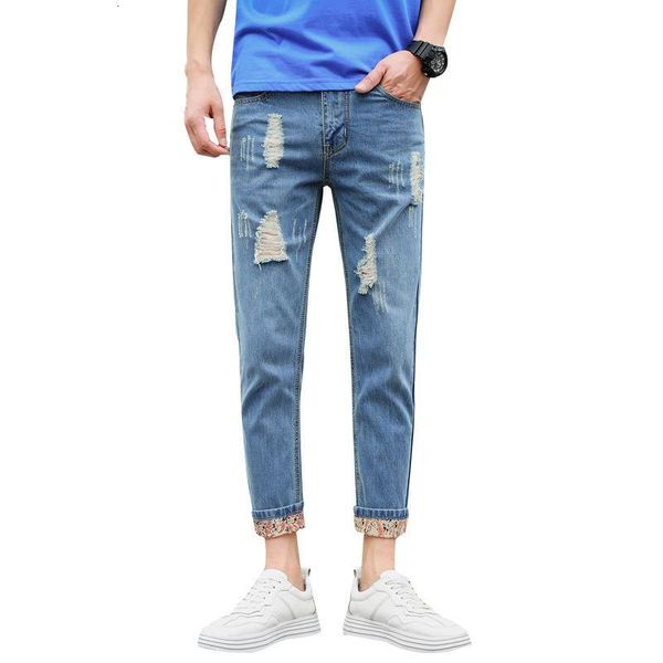 streetwear fashion men's vintage loose destroyed ripped hole 2019 spring summer hip hop ankle length jeans for men, Blue 
streetwear fashion men's vintage loose destroyed ripped hole 2019 spring summer hip hop ankle length jeans for men, Blue
