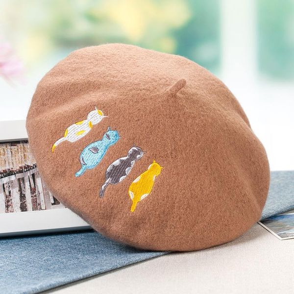 2020 new wool beret hat women winter solid color painter hat embroidery cat british retro newsboy cap outdoor warm, Blue;gray
2020 new wool beret hat women winter solid color painter hat embroidery cat british retro newsboy cap outdoor warm, Blue;gray